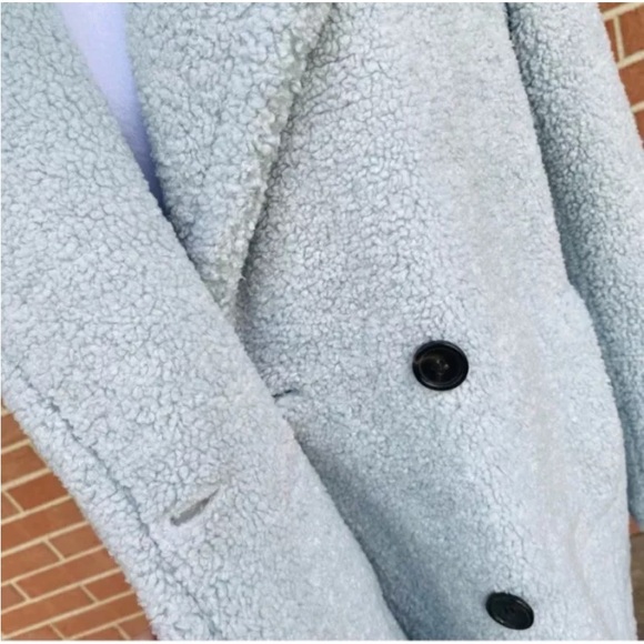 Mint Blue Double-Breasted Faux Fur Teddy Pea Coat Kensie Macy's Lined Mid-Length - Picture 6 of 12